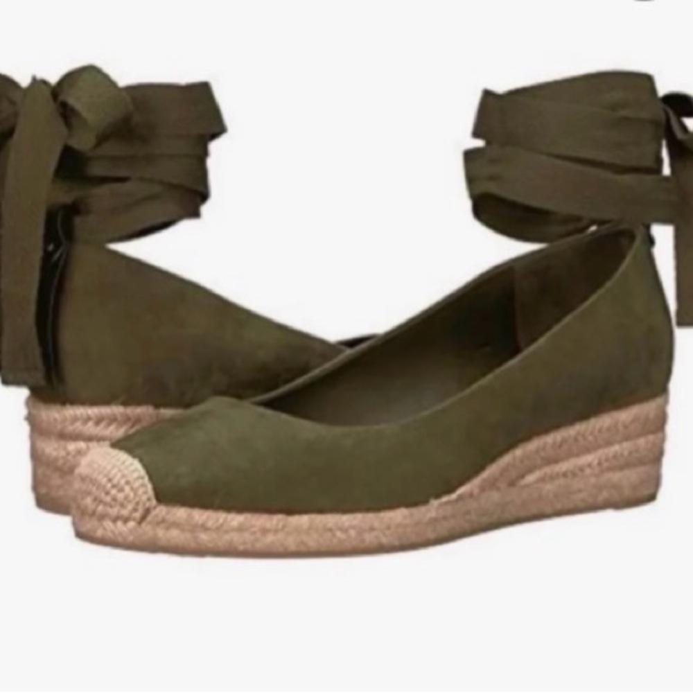 Tory Burch Olive Suede Espadrille Wedges with Ankle Wrap